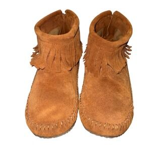 SoftMoc Debra II Lo Women Size 8M Tan Suede Fringe Moccasin Booties Boho Western